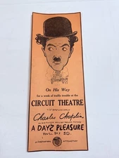 1919 Charlie Chaplin A Day’s Pleasure Original 7x18” Movie Poster Pressbook Cut