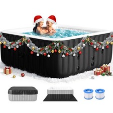 SLSY Square 6 Person Inflatable Hot Tub Spa with 130AirJets and Insulated Cover