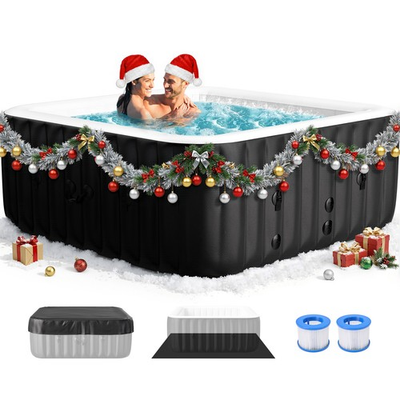 #ad #ad SLSY Square 6 Person Inflatable Hot Tub Spa with 130AirJets and Insulated Cover $478.99