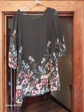 Ally Black Floral Chiffon Balloon Sleeve Women's dress Lightweight Pullover