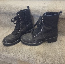 Women's Black Glitter Lace-Up Ankle Boots