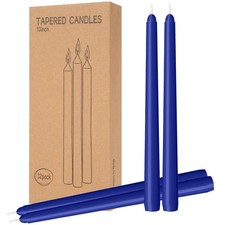 Blue Unscented Dripless Taper Candles 10 Inch Tall Candlesticks 12 Pack