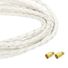 4mm 5.46 Yards Braided Leather Cords, Round Leather Strap Necklaces, White