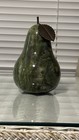 Italian Green Alabaster Marble Pear With Decorative Leaf 7in Tall