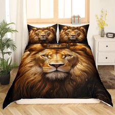 King Lion Golden Bedding Set Wild Animal Painting Duvet Cover Set for Boys Gi...