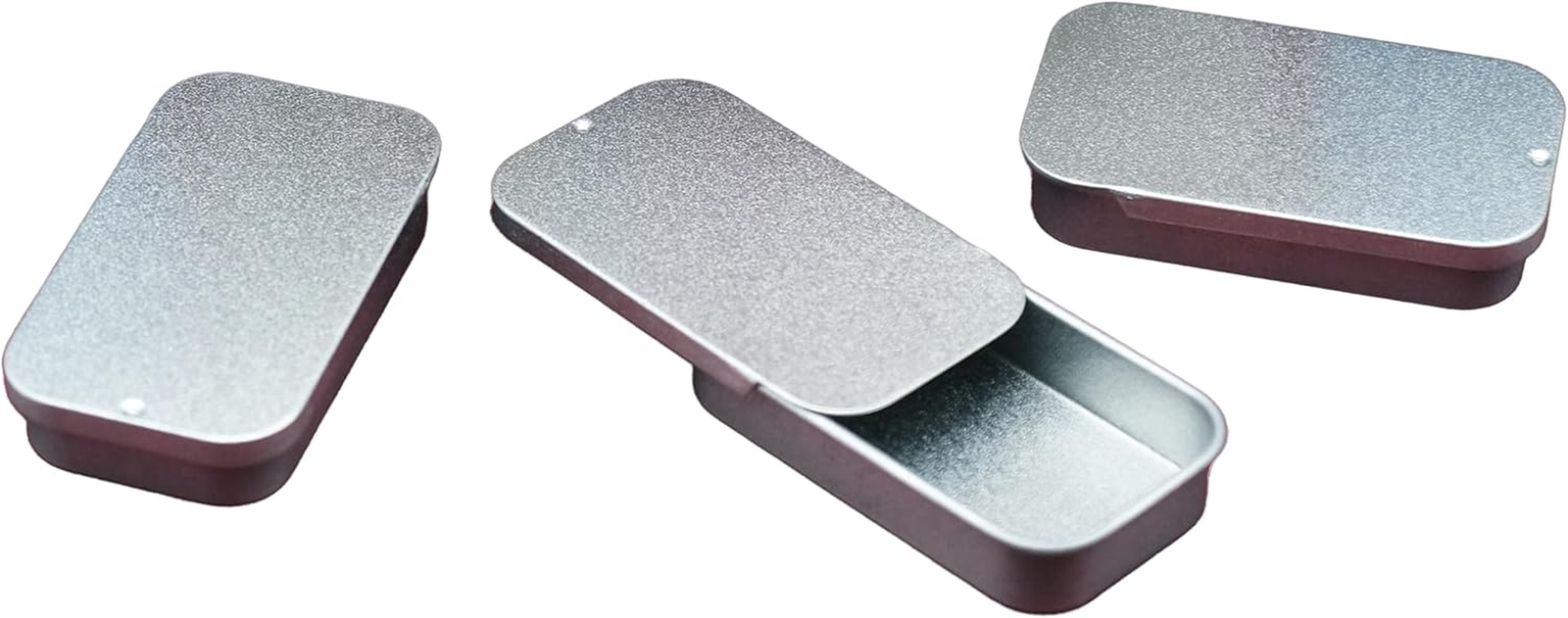 3x 10ml Rectangular Slider Tin Boxes Silver Mini Favour Gift Lip Balm Pill Stora
