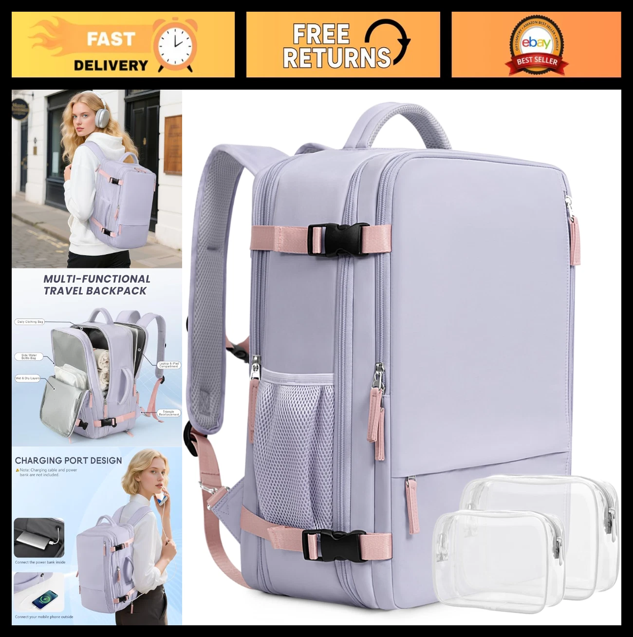 Travel Backpack for Women - Airline Approved Carry-On, 17.3" Laptop Bag, College