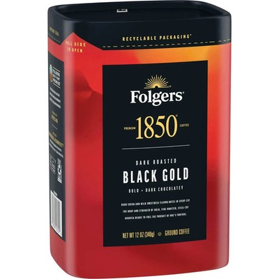 Folgers 1850 Black Gold Dark Roast Coffee, 12 oz Recyclable Canister NEW