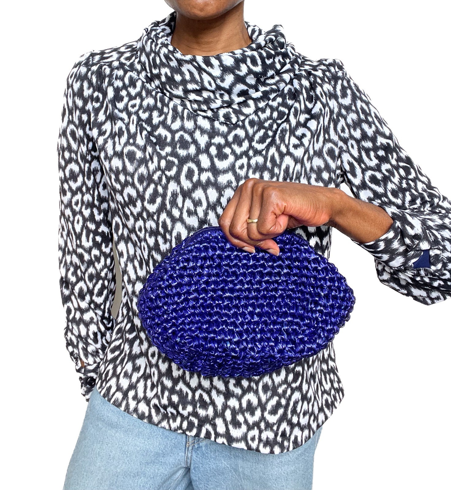 Bolso clutch de rafia de ganchillo - púrpura metálico - pequeño - nuevo sin etiquetas