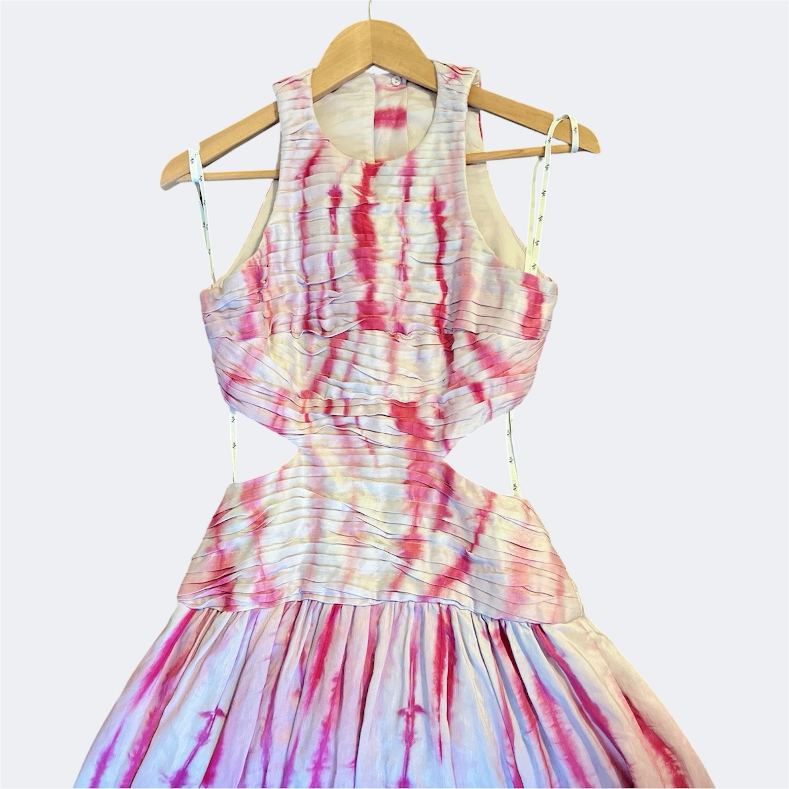 Aje Introspect Ripple Midi Dress AU 8 / US 4 / S Pink Pleated Tie Dye Cut Out image 7
