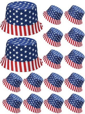 16 Pcs American Flag Bucket Hat Bulk Packable 4th of July Fisherman Hats USA ...