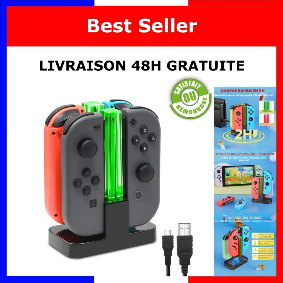Station charge 4 Joy-Con Nintendo Switch OLED USB FASTSNAIL - Photo 1/4