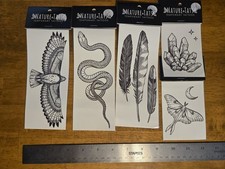 Five Black And White Nature Themed Temporary Tattoos 3"-6"