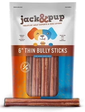 Jack&Pup Thin Bully Sticks for Small Dogs - 6 Inch, Odor Free, 100% Beef Dog ...