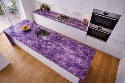 Luxury Amethyst Kitchen Countertop   Polished Crystal Stone Slab, Custom Cut Art