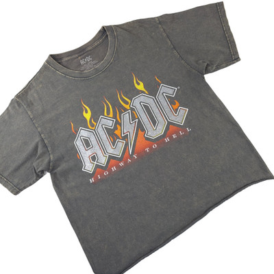 AC DC HIGHWAY TO HELL GRAPHIC CROP T-SHIRT WOMEN'S SIZE MEDIUM FADED BLACK