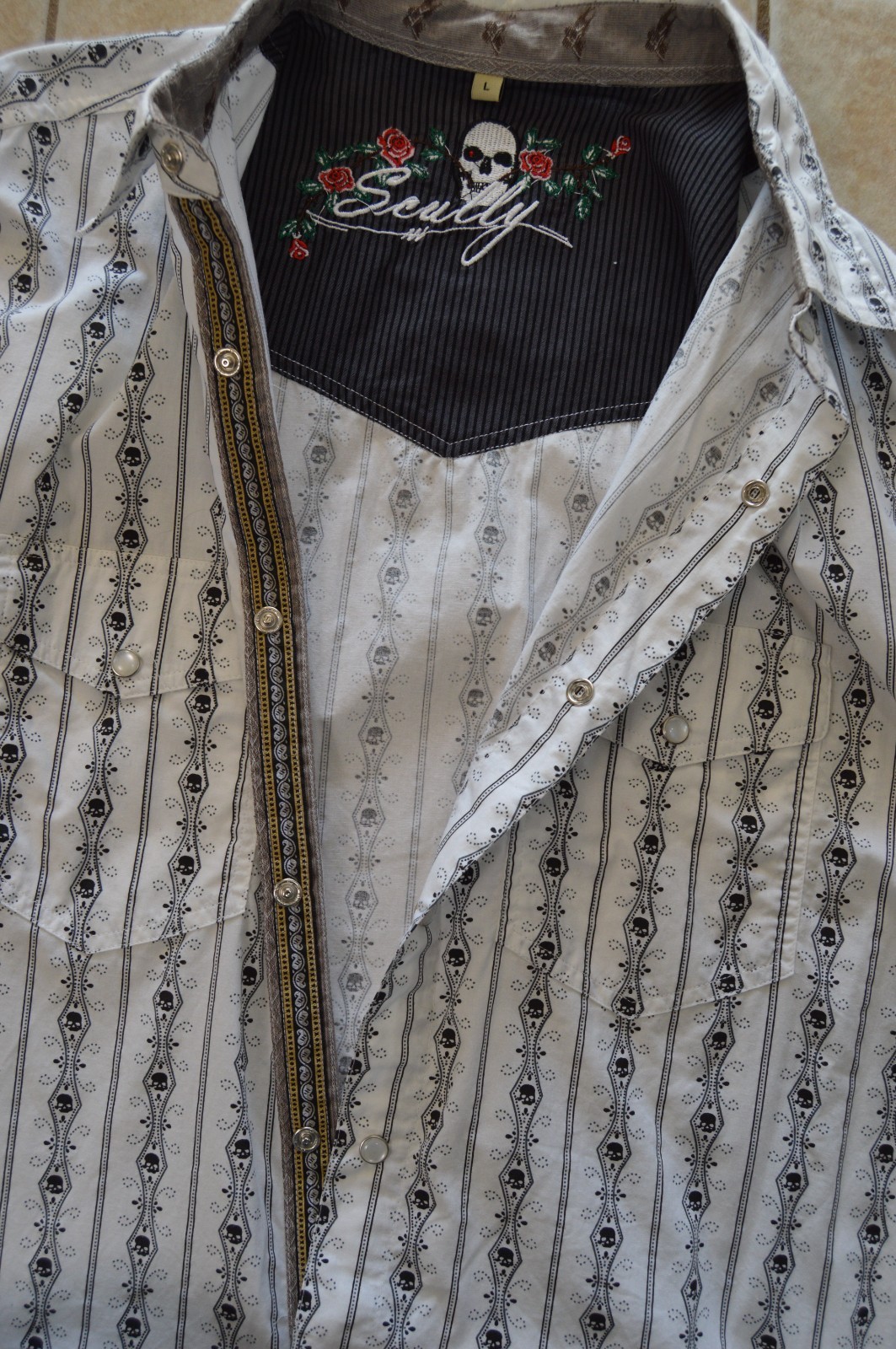 Scully Men's Button-Down Dress Shirt White Skull … - image 9