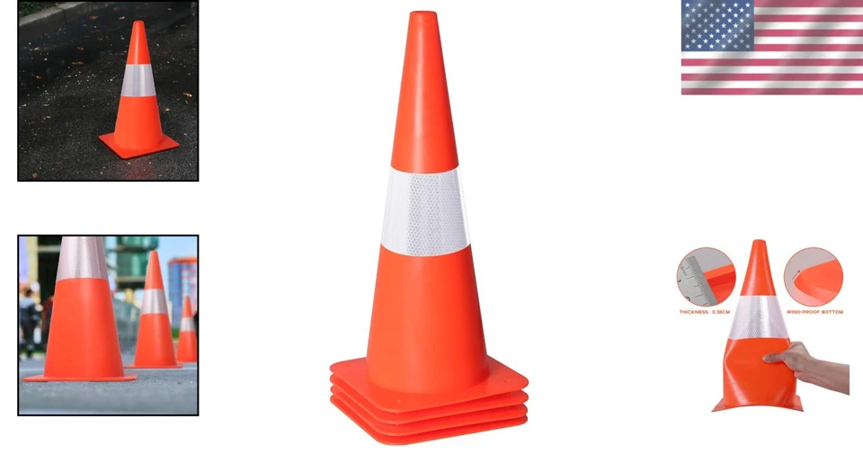Heavy-Duty 18-Inch Parking Safety Cones - Windproof & Stackable Design [4 Pack] - Image 2 of 4