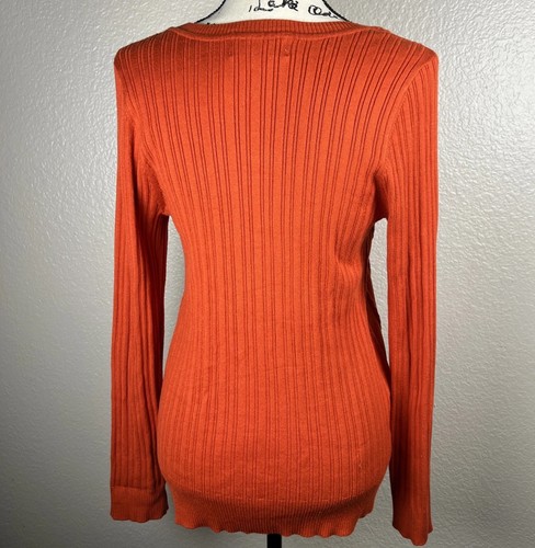 Suéter Top Carolyn Taylor Talla PXL Naranja Cuchara Acanalado Manga Larga - Imagen 2 de 9