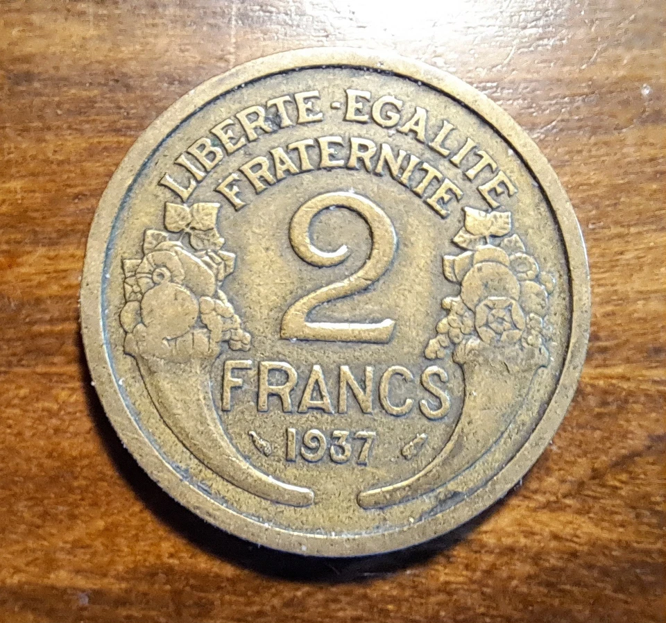 1937, France, French 2 Francs Head of Republic, WWII Era Coin - Image 2 of 2