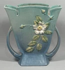 Roseville White Rose Pillow Vase MCM Azure Blue 1940 Vintage Art Pottery 987-9