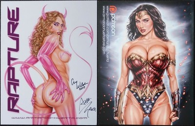 Armando Huerta Two-Sided Art Card - Devilish & Wonder Woman 4.25''x5.5'' 2xSigned