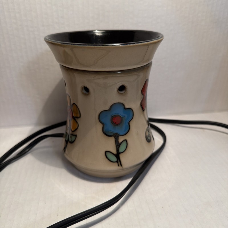 Scentsy Wax Warmer Ashbury Full-Size Boho Floral Retired 2010 Tan Red Blue Brown