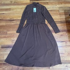 A New Day Brown Mock Neck Knit to Woven Midi Dress - Long Sleeve - Size Small