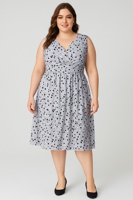 BloomChic Plus Size Sleeveless Midi Dress   Gray Polka Dot Print   US 18/20 (UK