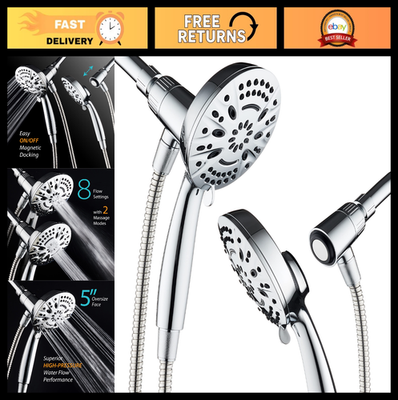 #ad High Pressure 8 Setting Handheld Shower Head with 5quot; Face amp; Magnetic Docking 72 $59.99