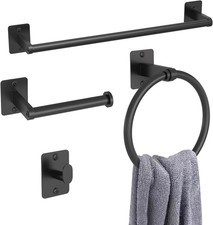 Matte Black Bathroom Accessories Set, 4pcs Bathroom Hardware Set, 16" Towel Bar