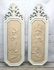 Set Homco Hollywood Regency Ornate Goddess Cherub MCM Wall Art Plaques 1967 USA