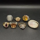Vintage Lot of 7 Cocktail Costume Jewelry Rings Gold Silver Tone Metal