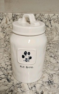 Rae Dunn Best Friend Ceramic  Dimpled Treat Canister Dogs Cats Paw Print