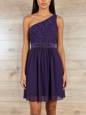 Adrianna Papell One-Shoulder Purple Lace & Mesh Mini Party Dress 6