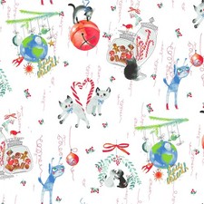 Feline Drive Fabric PURRFECT CHRISTMAS Cat Scenic White Fat Quarter 18x22" FQ