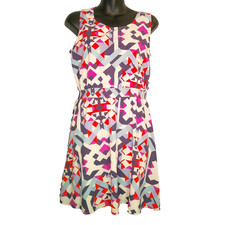 Annabella Women's Geometric Small Sleeveless Dress Elastic Cinched Waist