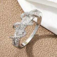 Fashion Silver Plated CZ Band Ring for Women Wedding Engagement Jewelry Sz 6-10