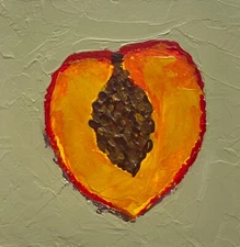 Original painting, Peach  Fruite, small mini Abstract painting, impasto, 4x4''