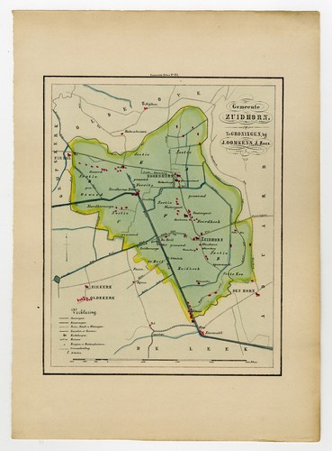 ANTIQUE MAP-NETHERLANDS-TOWN PLAN-NOORDHORN-ZUIDHORN-GRONINGEN-OOMKENS-1862 - Picture 2 of 5