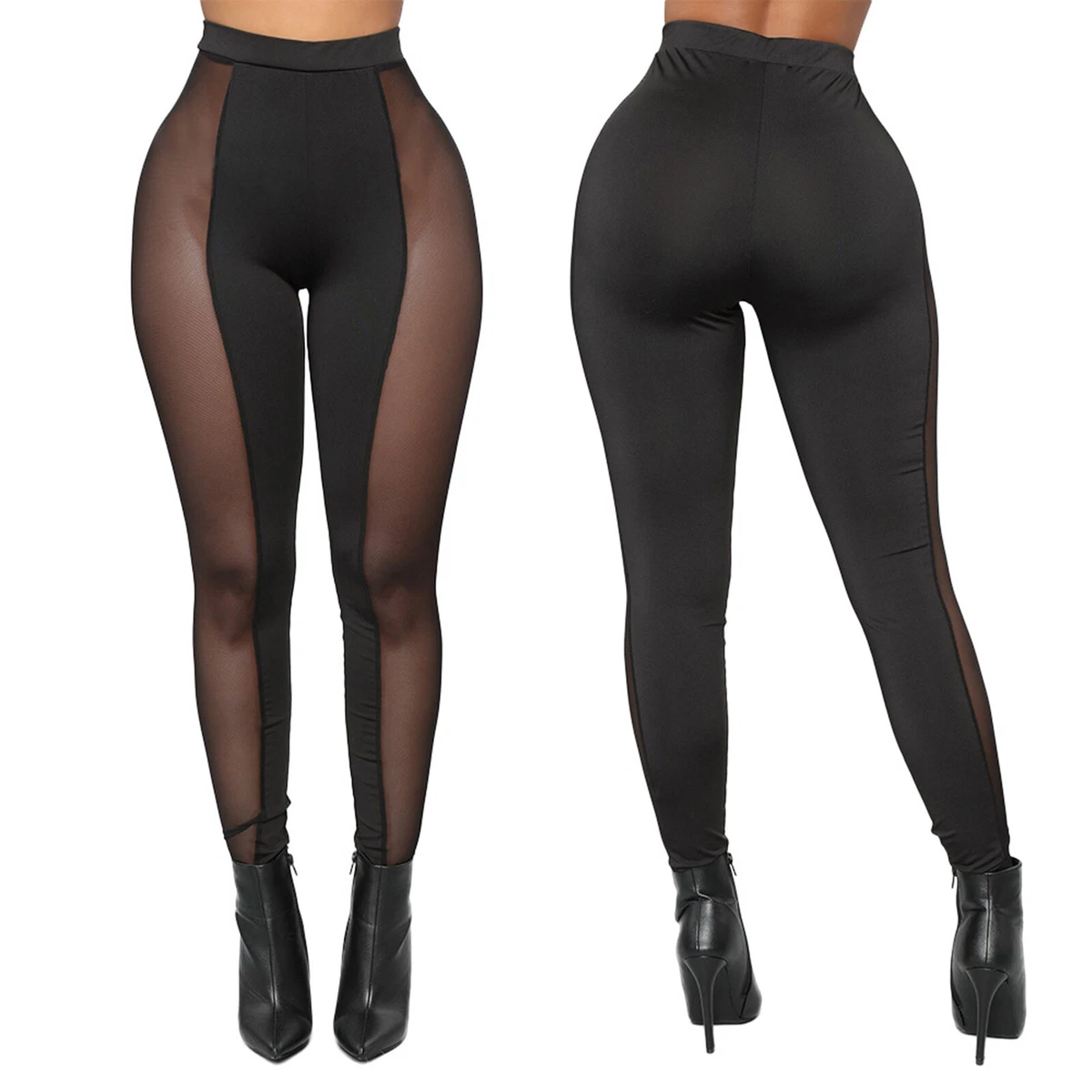 Women's Mesh Leggings High Waist See-Through Stretchy Skinny Yoga Pants Club