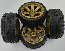 1/10 RC Car on road/touring/rally Wheels & Block Tread Tyres x4 Gold