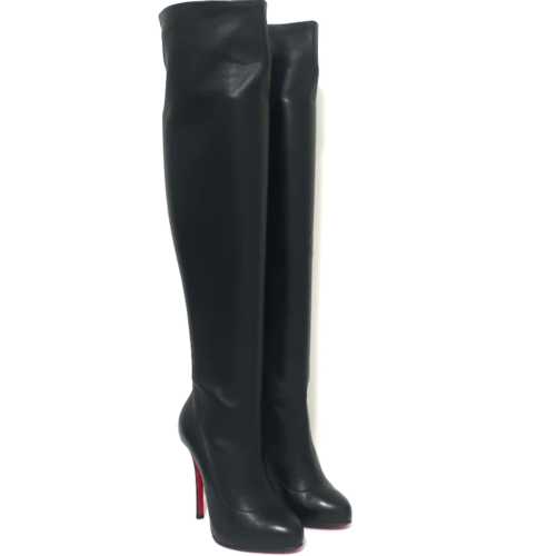 CHRISTIAN LOUBOUTIN Sempre Monica Black Leather Knee High Stiletto Boot 38 - Picture 1 of 5
