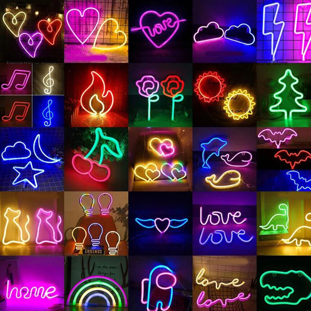 LED Neon Sign Strip Light Wall Art Lamp Nightlight LOVE Heart Animal Cat  Figure eBay