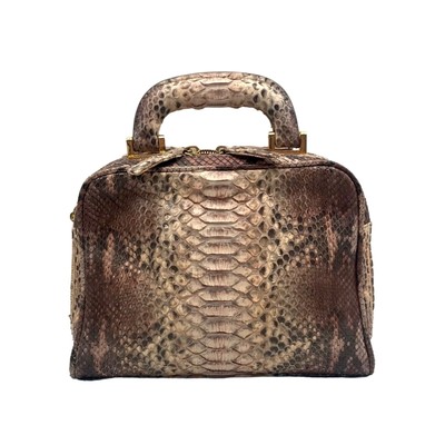Suarez New York Tan Python Double Zip Crossbody Bag