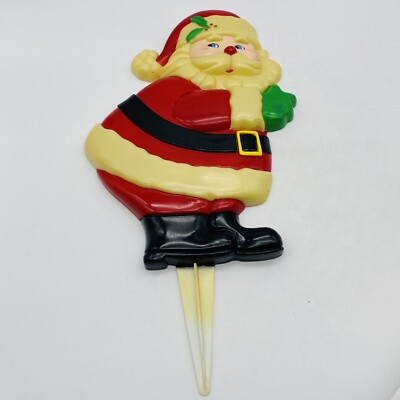 Vintage Christmas Santa Lawn Stake Porch Greeter Hard Plastic