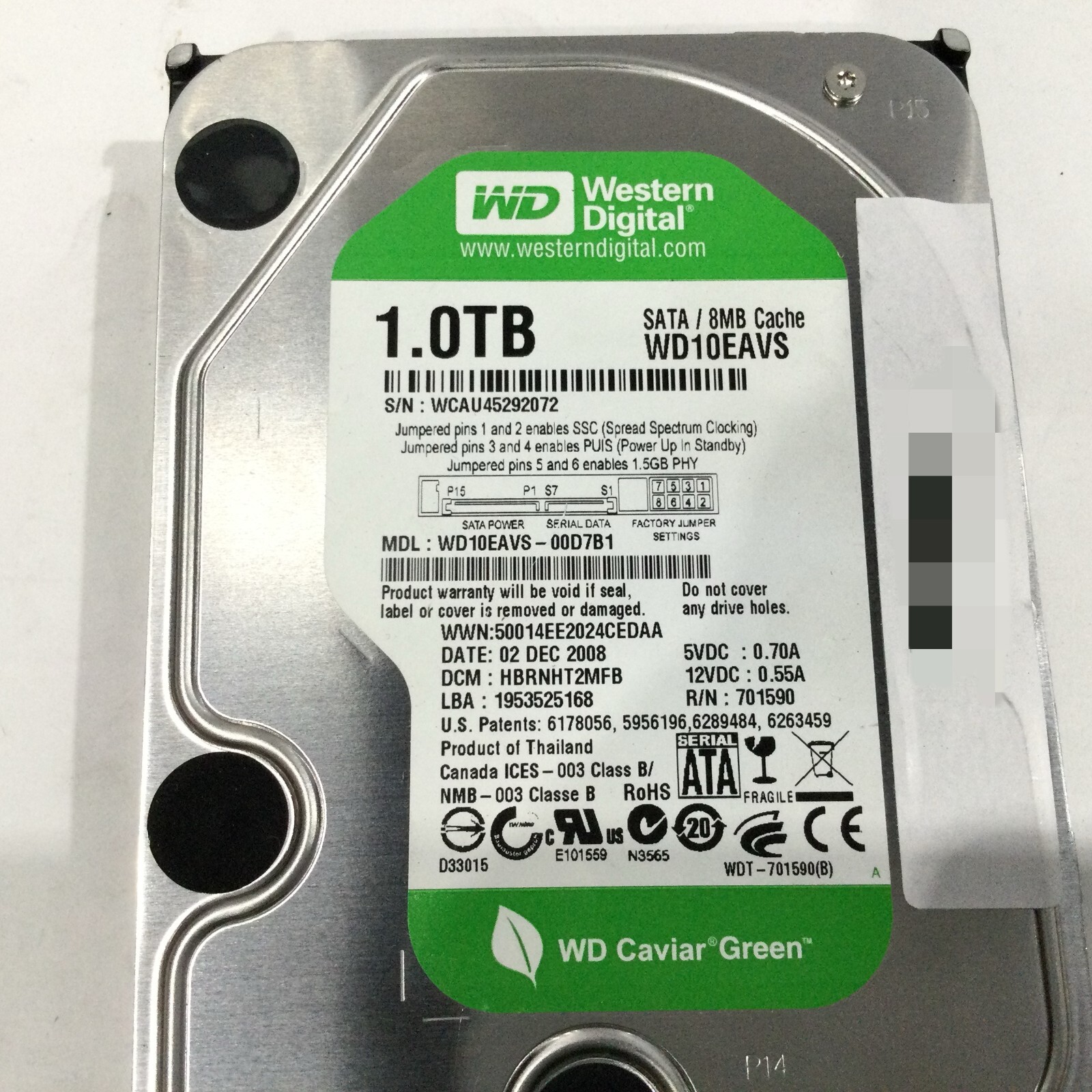 Western Digital Caviar Green 1TB 3.5" Hard Disk Drive 7200 PRM WD10EAVS ...