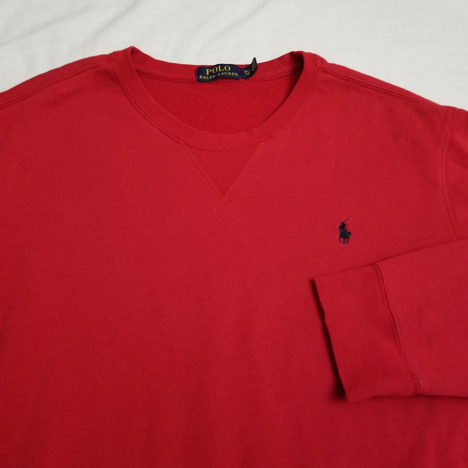 Polo Ralph Lauren Felpa Uomo XL Girocollo Rosso Blu Pony Pullover Maglione