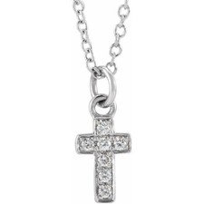 14K White Gold Natural Diamond Studded Youth Cross Necklace