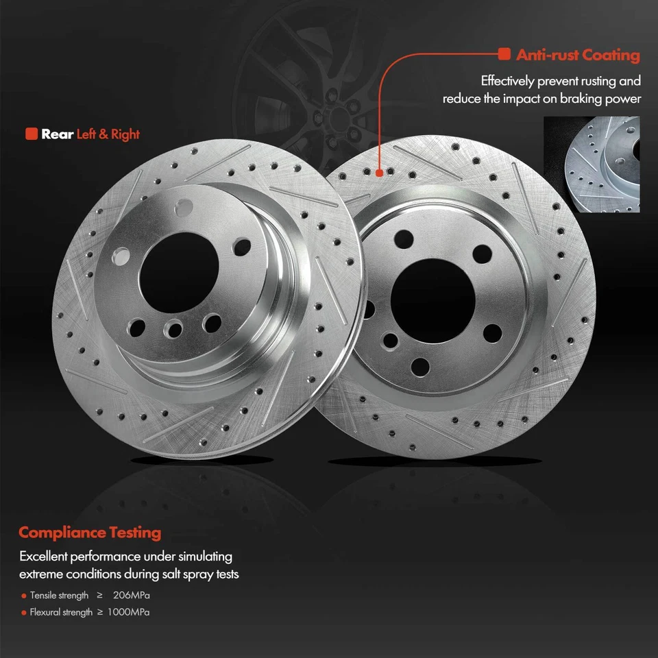 Rear Side Drilled Brake Rotors & Pads for BMW 230i 2017-2021 228i xDrive 328d - Image 4 of 4